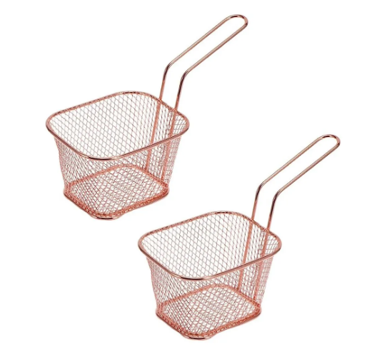 Mini Cestas Cuadradas Para Freír Color Oro Rosa